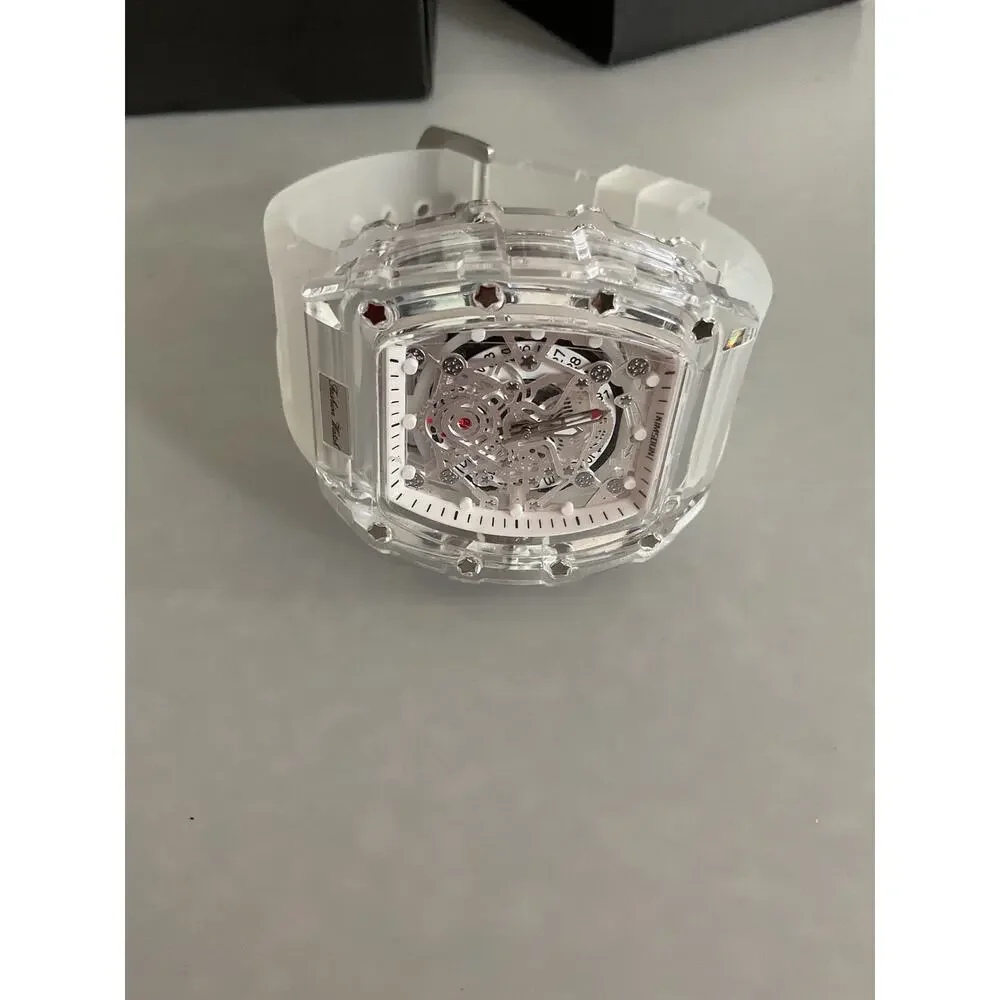 KIMSDUN Transparent Men's Watch Quartz Wristwatch Luminous Waterproof w/Case